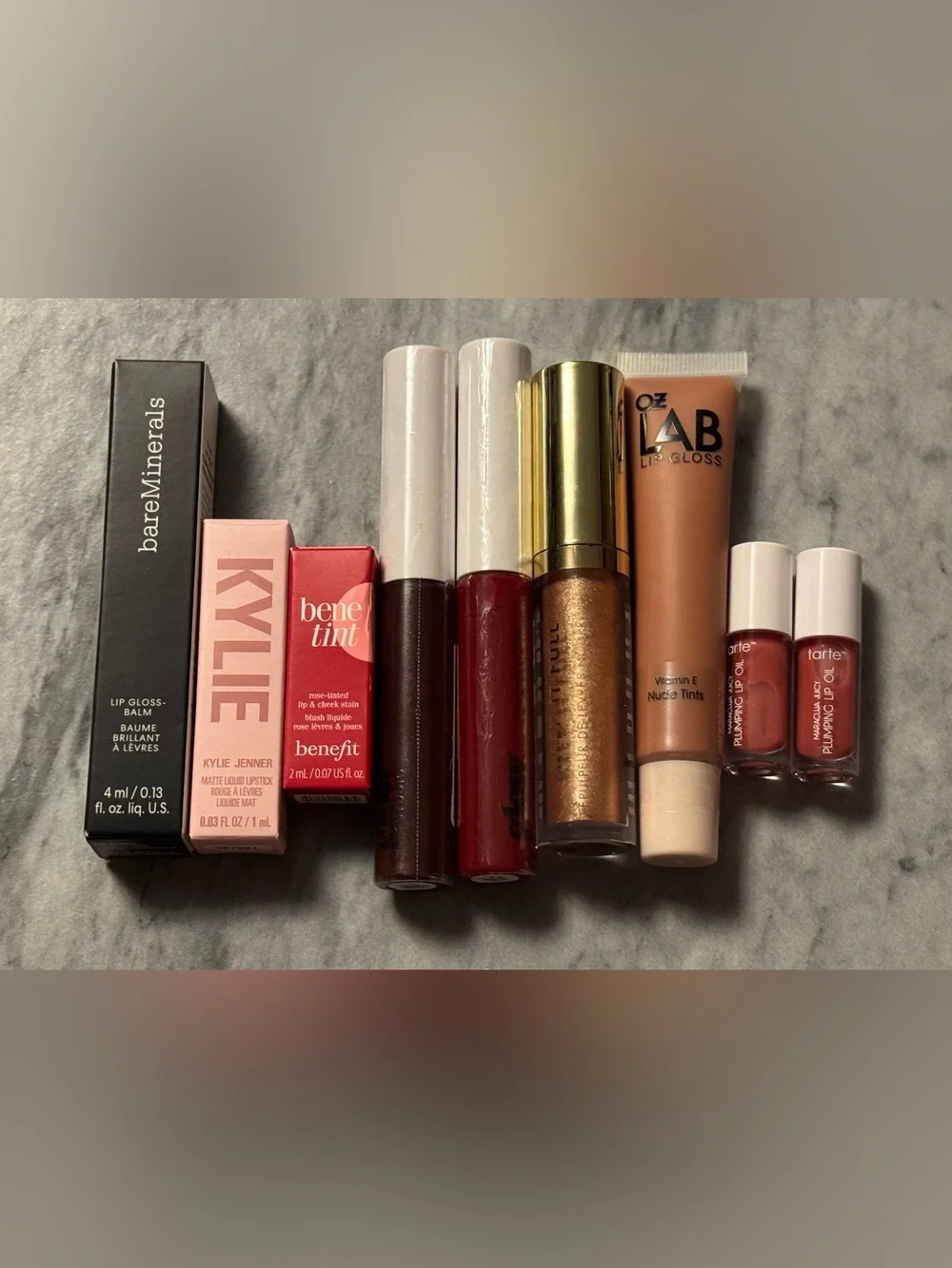 bareMinerals Lip Gloss & Variety Tints / Stains Bundle in Nude, Red, Rose Pink